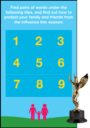 Screenshot of the first screen of a mobile game created to raise awareness of CDC's flu and vaccine related health information.