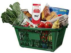 grocery basket filled with food