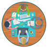 Illustration of people sitting around a desk.