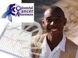 	man, graph and dna and Colorectal Cancer Awareness logo