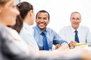 Businessman and Businesswoman in Meeting