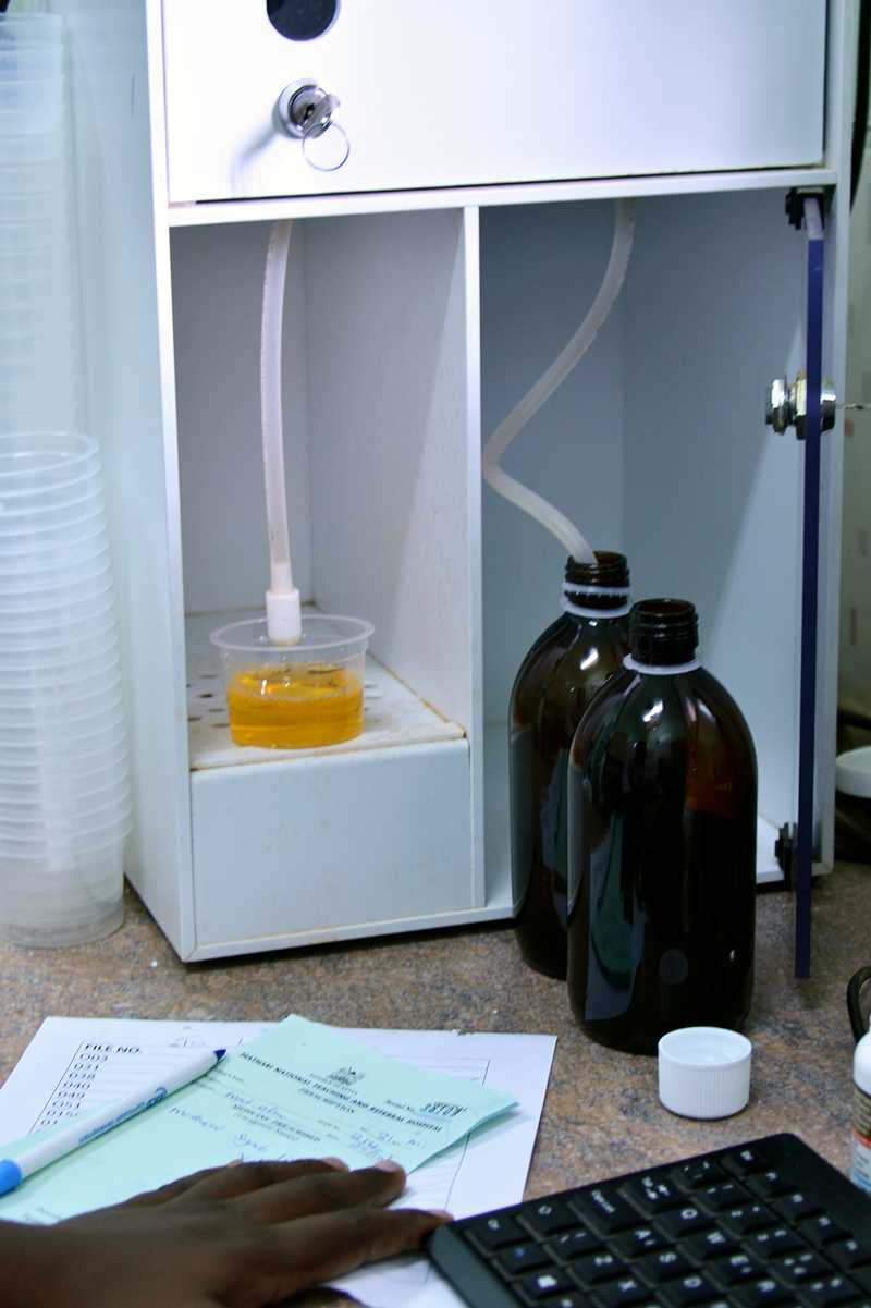 	Each dose of methadone is precisely measured by the clinic’s staff.