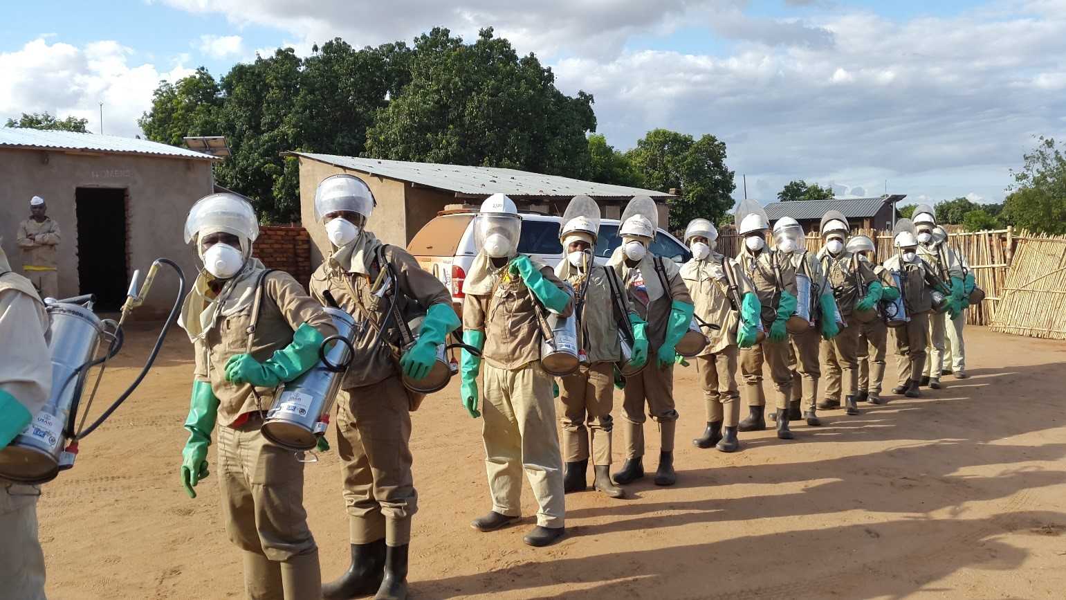 	Indoor residual spray operators returning from the field in Mocuba, Mozambique, 2015 (Photo by Lourdes Loch, Africa Indoor Residual Spraying Project)