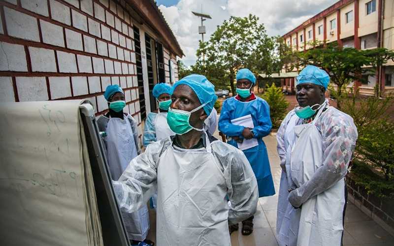 Health workers being trained on infection prevention and control practices