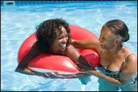 Two women in a swimming pool.