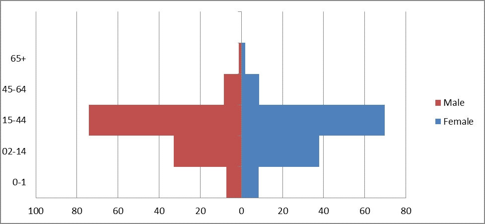 Age distribution for Burmese refugees resettled to the United States chart