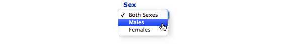 Image: Screen capture showing options for Sex, Males selected.