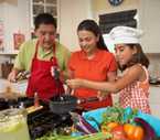 Family preparing a meal.