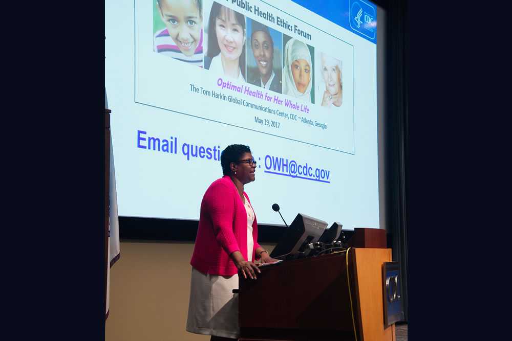 Dr. Leandris Liburd speaking at public health ethics forum