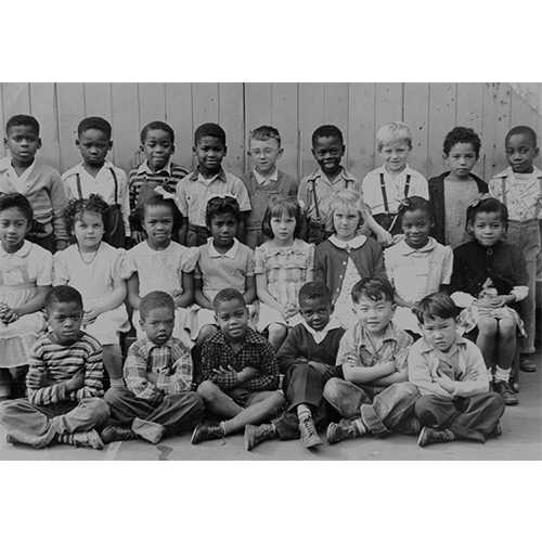 Shades of San Francisco, San Francisco Public Library  -  Class photograph, Emerson Elementary School, ca. 1947, reflecting San Francisco’s racial and ethnic diversity  -  Whether children have a healthy start is determined, in part, by the environmental safety of where they live, where they are educated, and whether they have access to healthy foods and health care. 