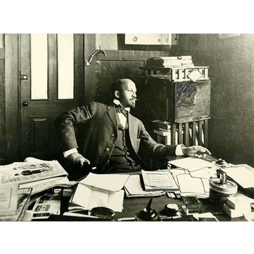 University of Massachusetts Amherst Libraries  -  Visionary sociologist and civil rights activist W.E.B. Du Bois (1868-1963) in his Atlanta University office, 1909  -  DuBois was among the first to note that the health disparities of American blacks stemmed from social conditions and not from inherent racial traits. He provided empirical evidence that linked the legacy of slavery and the inherent racism of American society to the poor health of blacks.