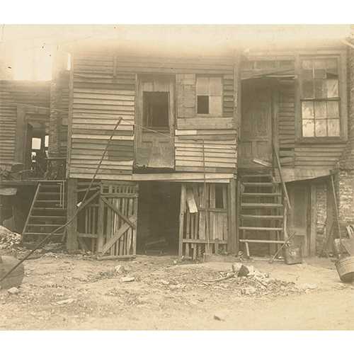 Atlanta History Center  -  An example of sub-standard African American housing in Atlanta, GA, 1920  -  The 13th Annual Conference for the Study of Negro Problems, held at Atlanta University in 1908, includes an indictment of alley housing characterized by over-crowding, and poor construction and sanitation. 