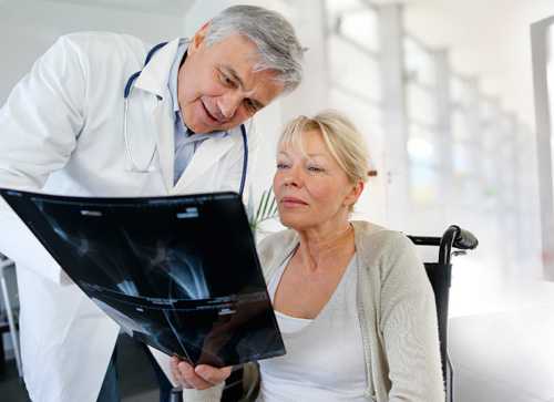 Doctor reviewing an x-ray with a female patient