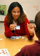 Woman practicing finger spelling