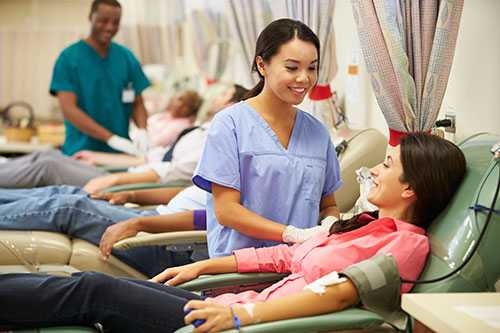 Blood Donors Making Donation In Hospital 