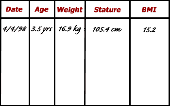 Example data entry table