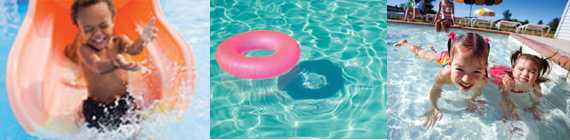 Photos of children in pool.