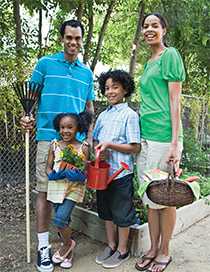 Family working in a garden