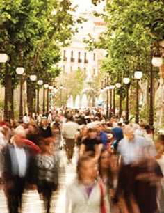 people walking through a park