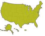 small image of a us map with states shown in green and outlined black, includes Alaska, Hawaii and Puerto Rico 