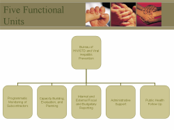 Five Functional Units Bureau of HIV/STD and Viral Hepatitis Prevention - Programmatic Monitoring of Subcontractors - Capacity Building, Evaluation, and Planning - Internal and External Fiscal and Budgetary Reporting - Administrative Support - Public Health Follow Up