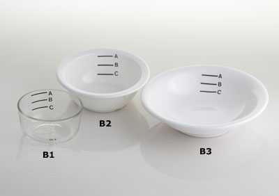 	Three bowls of varying width and volume. From left to right: B1, B2, B3