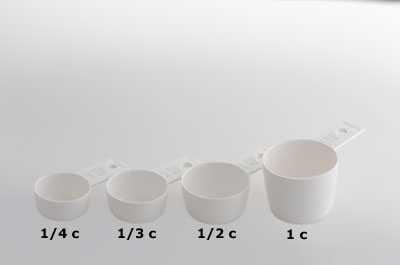 	Four measuring cups of varying volume