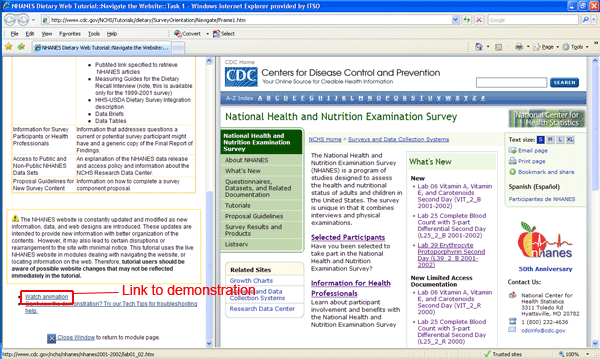 Screenshot of Navigate-type task with link to demonstration highlighted