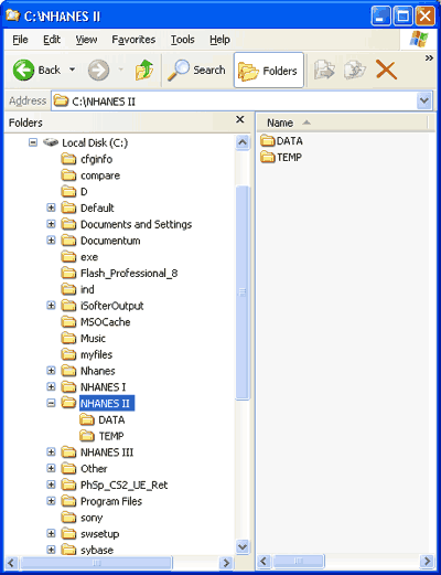 screenshot of suggested folder structure for NHANES Web Tutorial