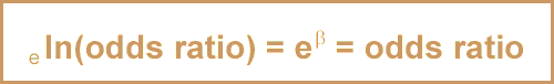 Equation: The log of the ratio of odds is equal to the beta coefficient is equal to the log odds ratio