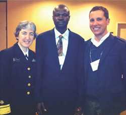 photo of NCIRD Director Anne Schuchat and MVPDB’s Ryan Novak with Tiga Felix Tarbangdo