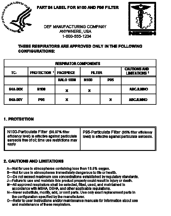 	Part 84 Label for N100 and P95 Filter