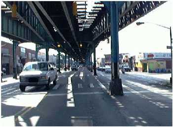 Northern approach to crash site showing track support columns