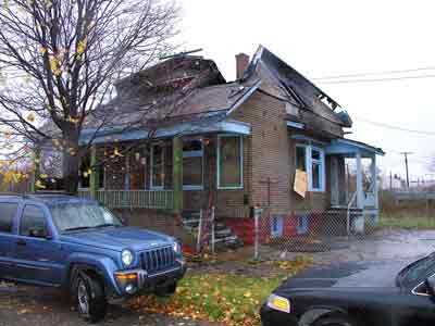 Collapsed roof on house