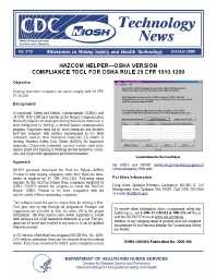 Image of publication Technology News 510 - HazCom Helper - OSHA Version: Compliance Tool For OSHA Rule 29 CFR 1910.1200