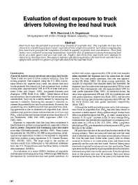 Image of publication Evaluation of Dust Exposure To Truck Drivers Following The Lead Haul Truck