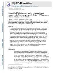 Cover page for Effects of MERV 16 Filters and Routine Work Practices on Enclosed Cabs for Reducing Respirable Dust and DPM Exposures in an Underground Limestone Mine