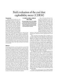 Image of publication Field Evaluation of the Coal Dust Explosibility Meter