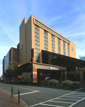 	View of the entrance to the Sheraton Station Square Hotel