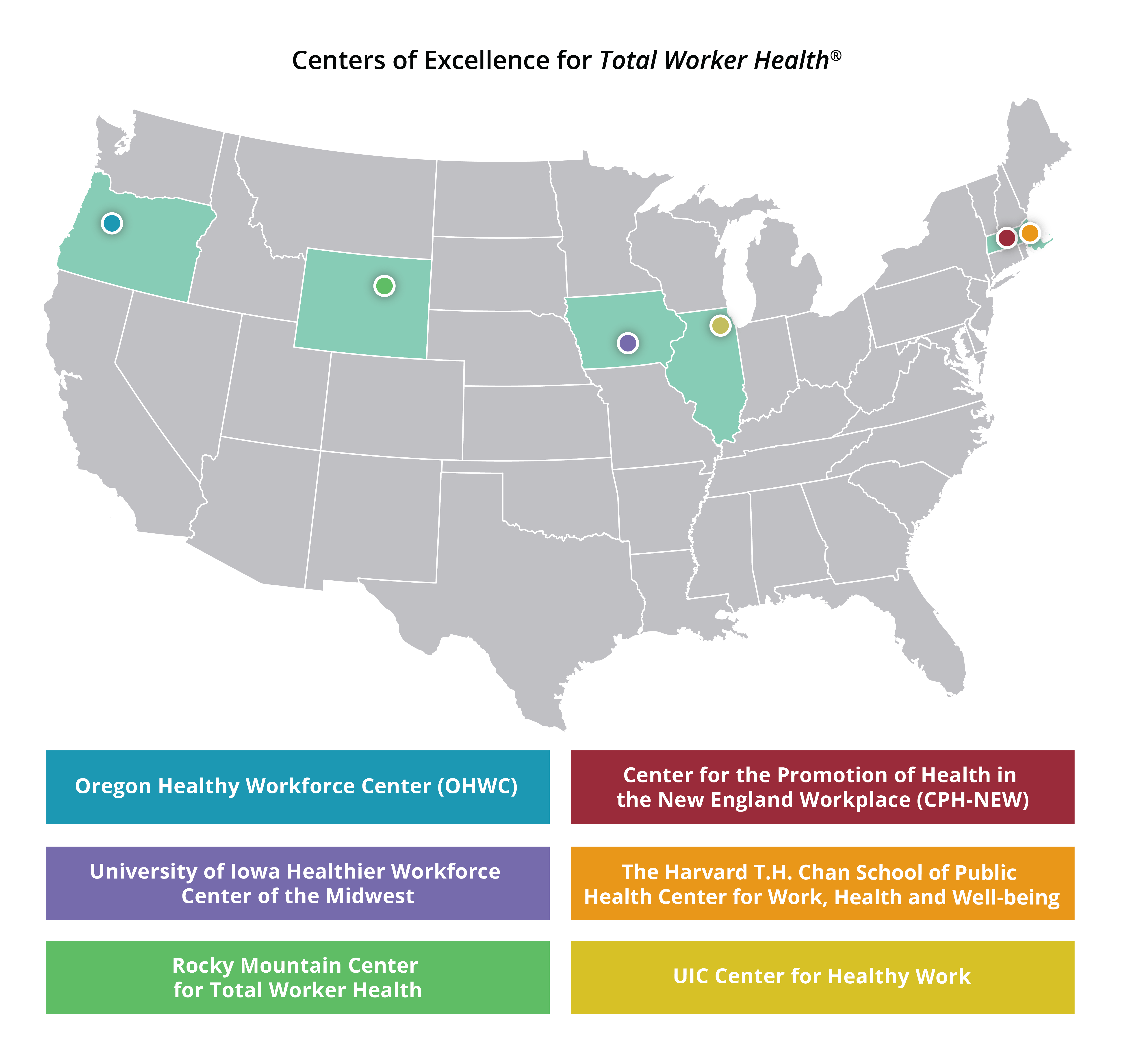 US map displaying locations