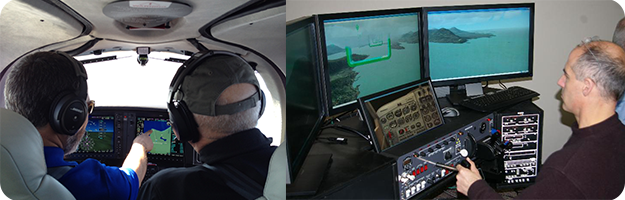 	Pilot receives instruction on multifunction display, pilot flies flight simulator.