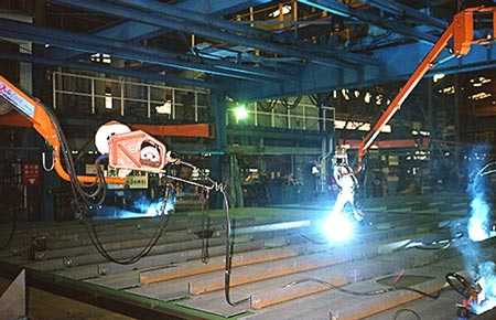 	Wire welding units on overhead Jib Booms