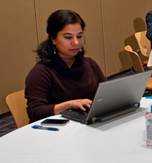 Woman at work on a laptop.