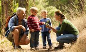 A family hiking on a trail