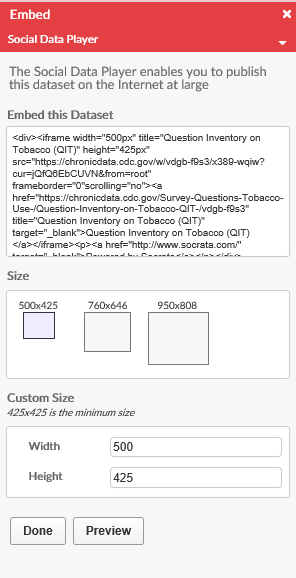 Share visualizations on a blog or website using the embed code