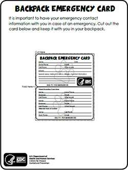 Backpack Emergency Card