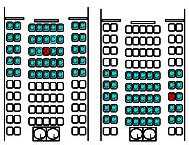 A seating diagram for passengers exposed to measles, rubella, or tuberculosis.