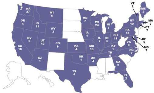 Map: Persons infected with the outbreak strain of Salmonella I 4,[5],12:i-, by state of residence, as of October 29, 2007 (n=272). Between January 1, 2007 and October 29, 2007, at least 272 isolates of Salmonella I 4,[5],12:i:- with an indistinguishable genetic fingerprint have been collected from ill persons in 35 states. Ill persons whose Salmonella strain has this genetic fingerprint have been reported from Arizona (1 person), Arkansas (4), California (18), Colorado (9), Connecticut (7), Delaware (5), Florida (2), Georgia (2), Idaho (11), Illinois (7), Indiana (3), Iowa (1), Kansas (4), Kentucky (9), Massachusetts (7), Maryland (7), Maine (2), Michigan (3), Minnesota (7), Missouri (18), Montana (6), Nevada (6), New York (10), North Carolina (2), Ohio (11), Oklahoma (1), Oregon (4), Pennsylvania (18), Tennessee (6), Texas (4), Utah (12), Virginia (9), Vermont (2), Washington (27), Wisconsin (24), Wyoming (3). Their ages range from 1 to 89 years with a median age of 18 years; 51% of ill persons are female. At least 65 people have been hospitalized. No deaths have been reported.