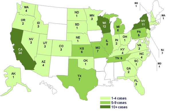 Persons infected with the outbreak strains of Salmonella Cotham or Salmonella Kisarawe, by State