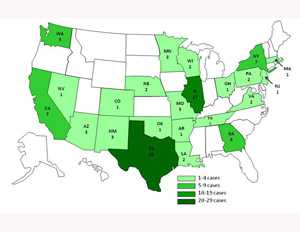 	Persons infected with the outbreak strain of Salmonella Agona, by state*